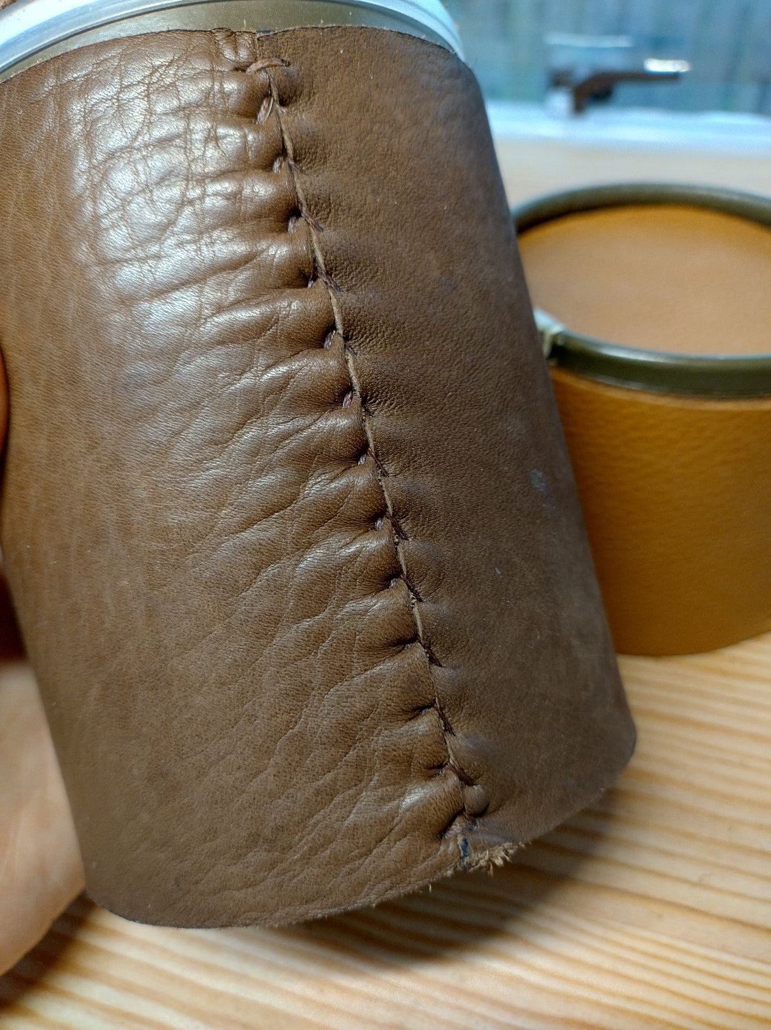 tobacco jar covered with leather