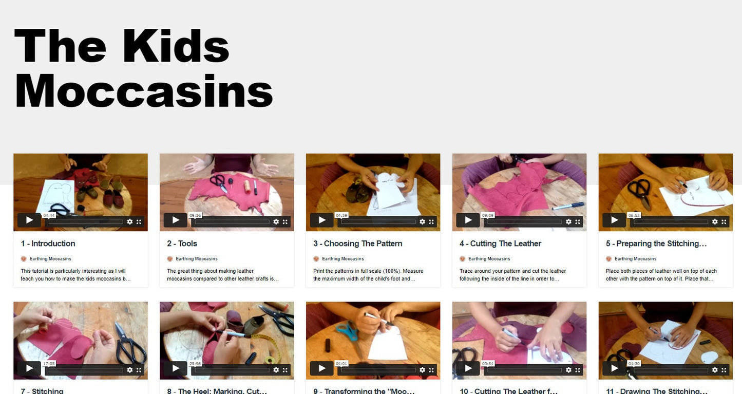 "Baby and Kids" Moccasins VIDEO + PDF Tutorial with Printable Patterns Earthingmoccasins